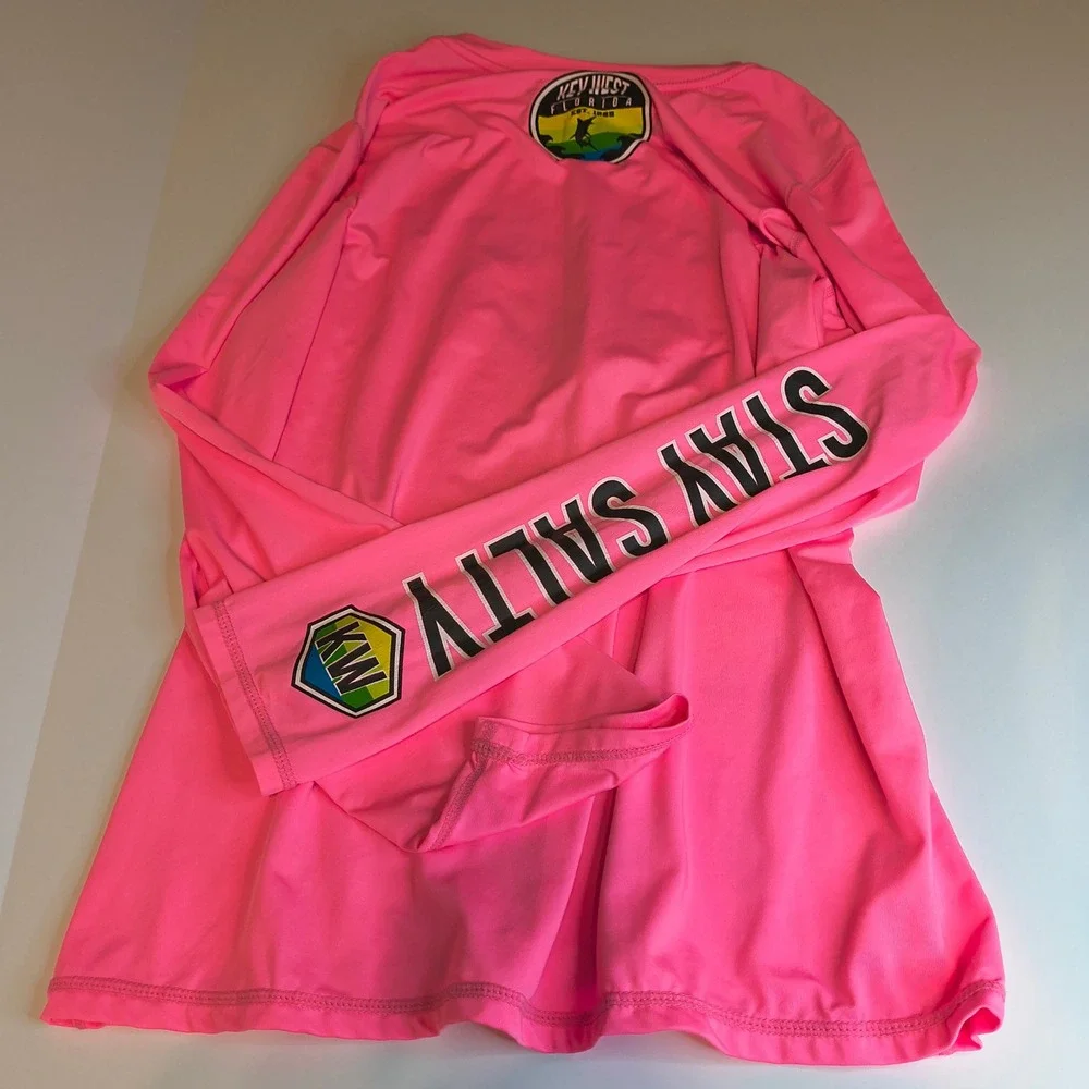 Key West Florida Stay Salty Pink Rash Guard Long Sleeve Sun Protection Shirt L